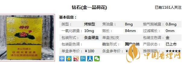 鉆石(金一品荷花)煙多少錢 鉆石金一品荷花價格圖片